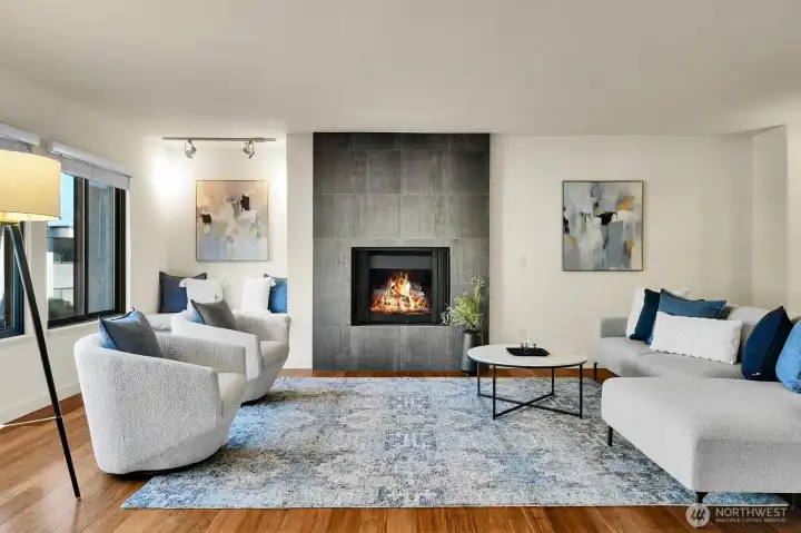 Grand Sunken Living Room with Electric Fireplace