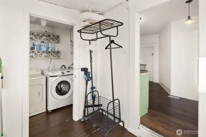 Unit #2015: Each unit has its own laundry area, in a glassed-in porch off the kitchen; the other end of this space has plenty of pantry and storage space to utilize, as well as an exterior access door (this unit exits to the alley, while #2011 exits to the yard).