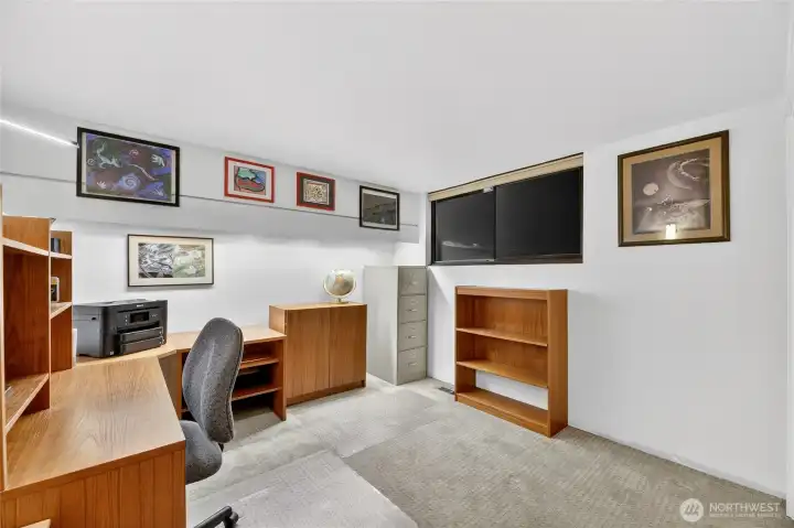 Currently set up as office or den; originally a lower level bedroom.