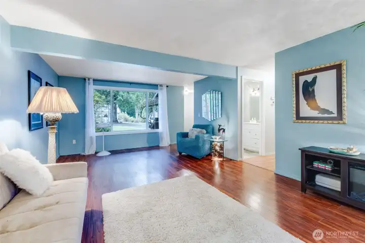 Great room looking at front of home and front porch