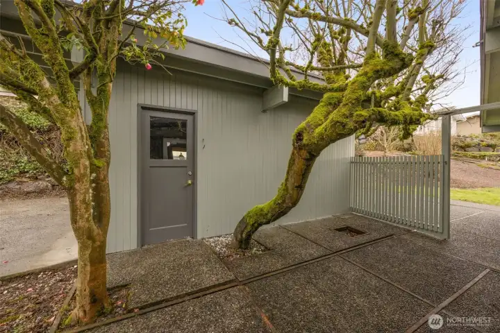Entryway to the detached garage and to the back patio
