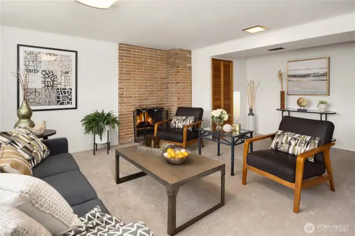 Spacious lower recreation room with good height ceilings.