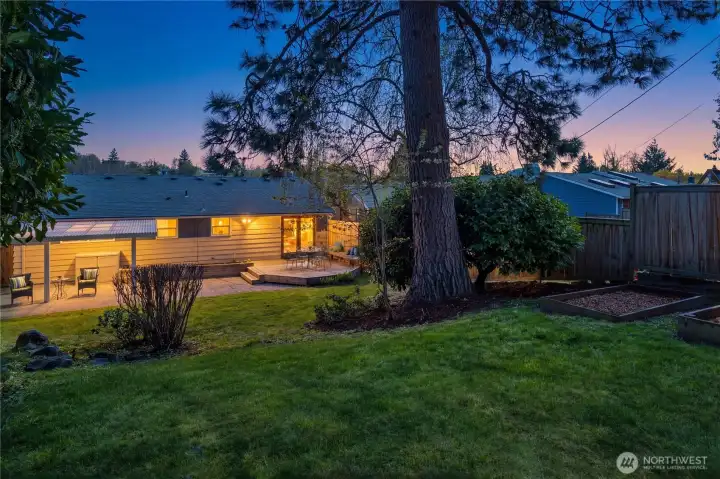 Back yard has western exposure with shade trees to filter the light.