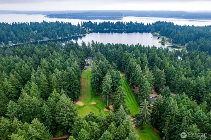 Looking over the golf course toward Lake Josephine, a peaceful lake stocked with trout and bass for fishing.
