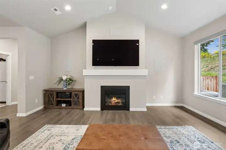 Gas fireplace. Five in-wall THX Certified home theater speakers included.