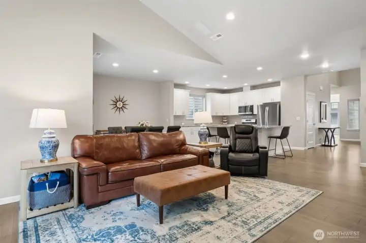 Open floor concept with vaulted ceilings.