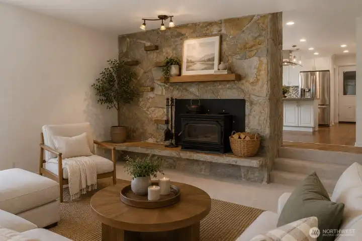 Virtually Staged - Wood burning fireplace. Virtually Staged - Wood burning fireplace.