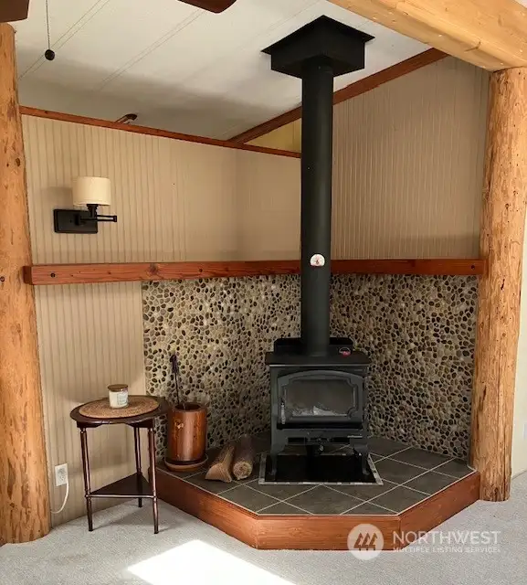 Inviting woodburning stove for those chilly days.