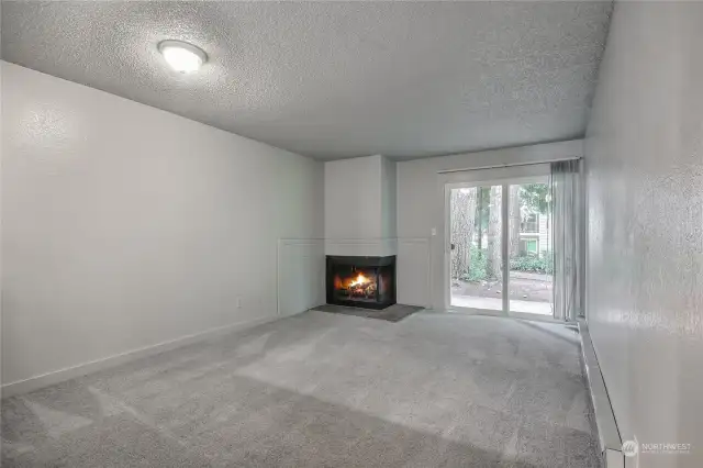 Popular modern colors, newer carpeting.  Sliding doors to private patio area.