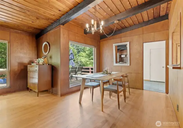 An open concept living and dining room.