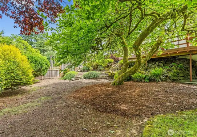 Mature landscaping provides privacy on all sides.