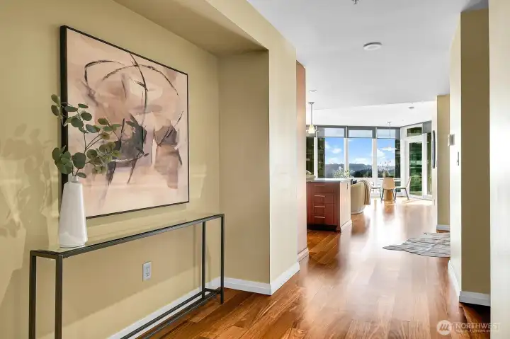 Gleaminh chestnut floors greet you to this immaculate home.