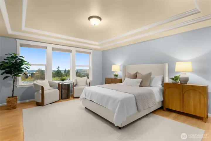 Total Luxe primary suite with Views: Sound + Mountains