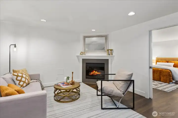 And pretty electric fireplace.