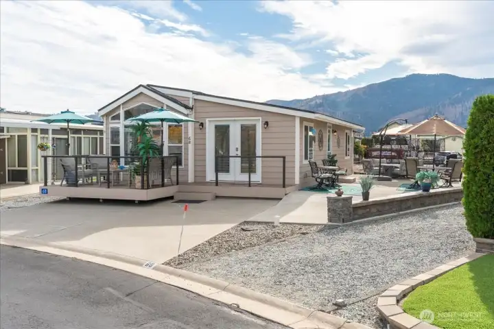 Side view of front of home & patio