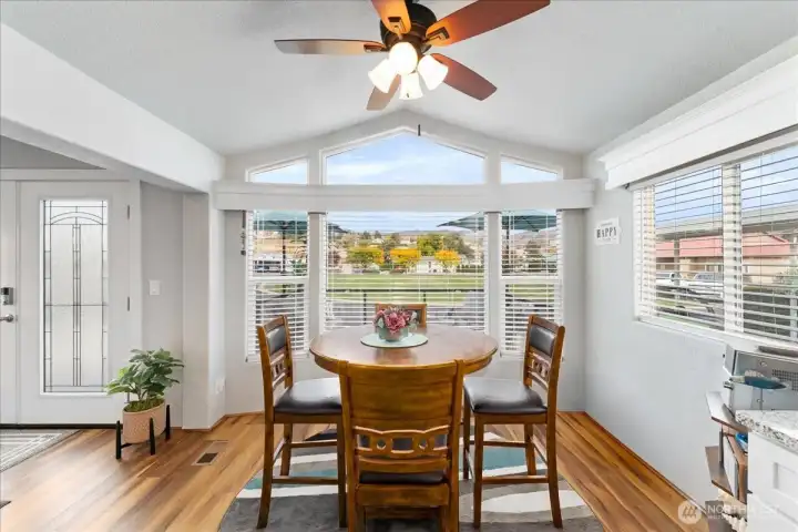 Dining room with large windows
