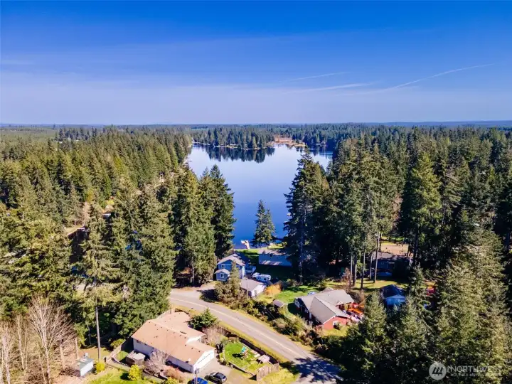 Aerial view of lake and surrounding Timberlakes area