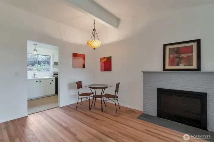 Living/Dining. Vaulted ceilings. Fireplace.