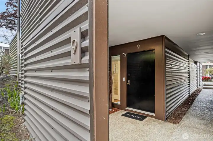 Front door with private patio