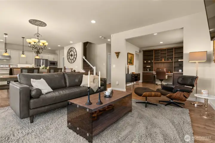 Expansive, open-concept living areas provide seamless movement throughout the main floor