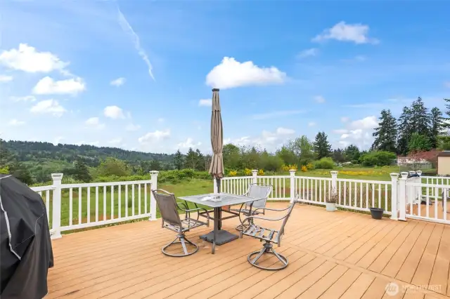 On clearer days, you will have a fabulous view of Mt. Rainier off this deck! Summer barbecue season awaits!