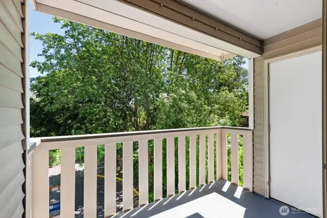 Large covered balcony with storage