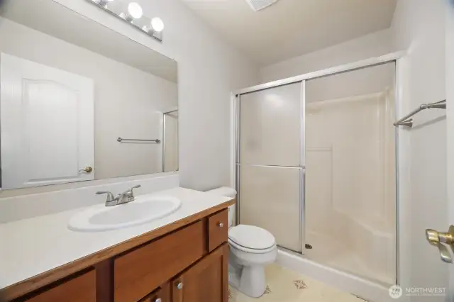 The 3/4 bath off the primary bedroom.
