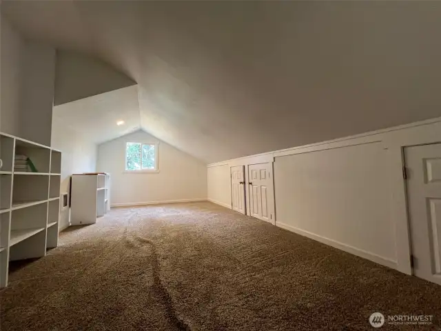 Finished attic: perfect for office, playroom, or storage.