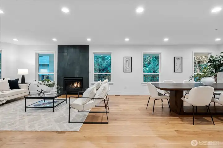 Family and dining room showcase the light that new double pane windows let through