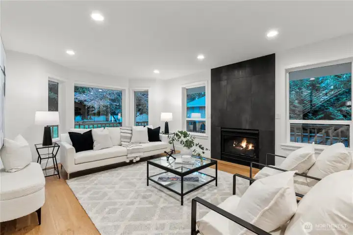 Tiled gas fireplace gives you the cozy feeling that you are searching for