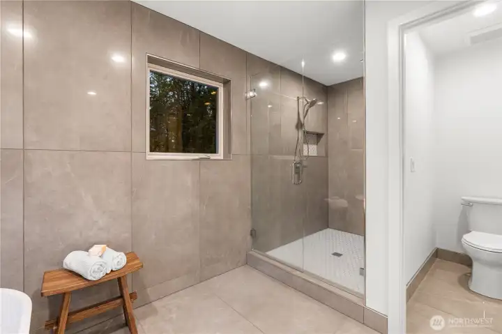 Walk in shower with dual shower heads