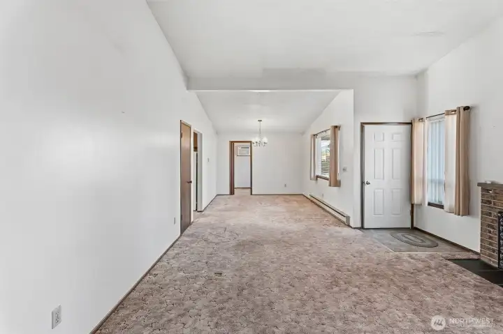 living room open to dining area
