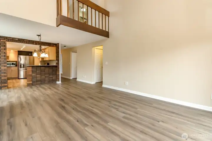 Great room with vaulted ceilings.