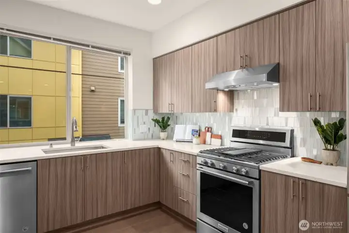 Kitchen with walk-in pantry (staged)