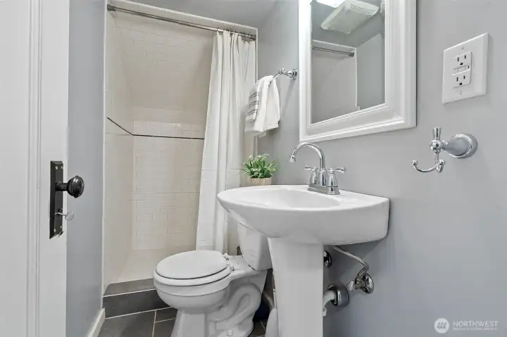 Upstairs bathroom with shower