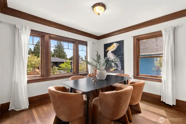Dining room has plenty of room to fit a large table. Great space for dinner parties! If it's not necessary, you can convert this back to an additional (would be 5th) bedroom by adding a door.