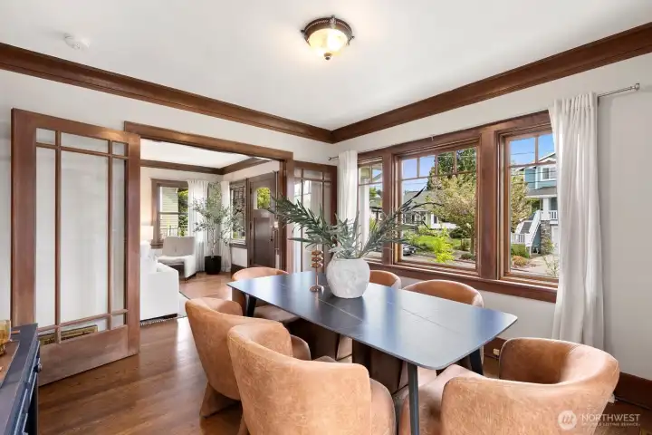 Gorgeous french doors lead back to the living room.