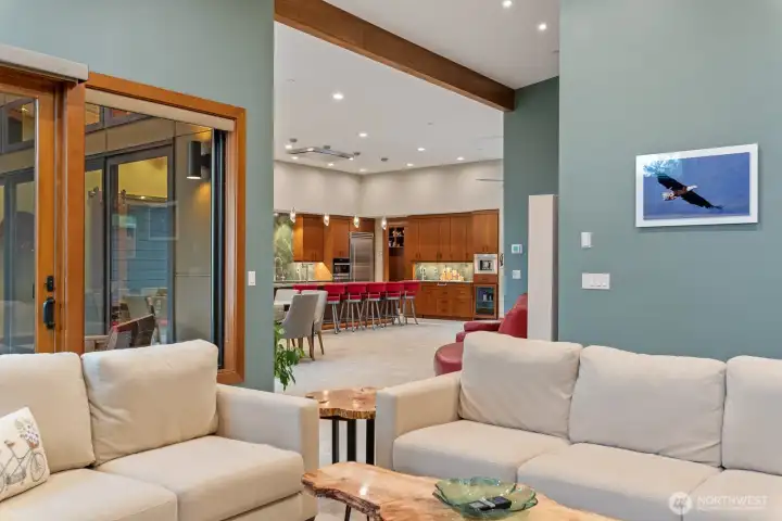 Living room with slider to outside living.