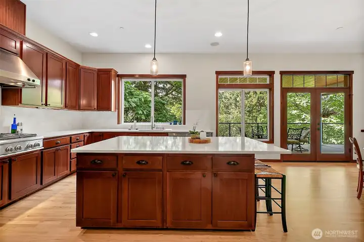 Kitchen island with quartz countertops