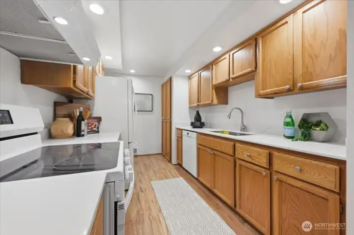 Kitchen with Storage Galore in Oak Cabinets