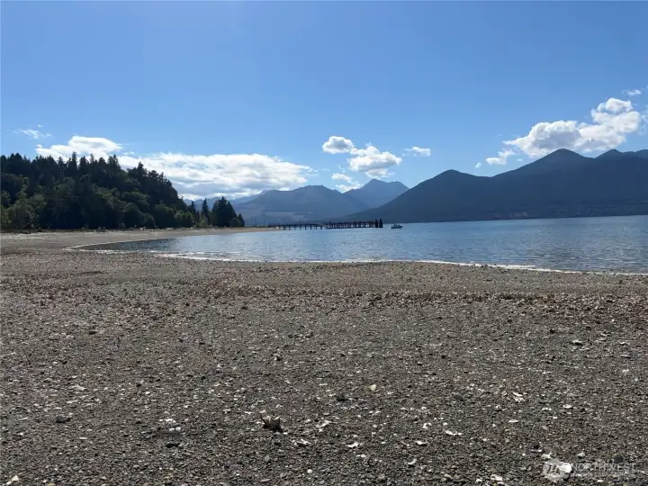 Looking south down the community beach toward Zelatched Point Navel base and dock.