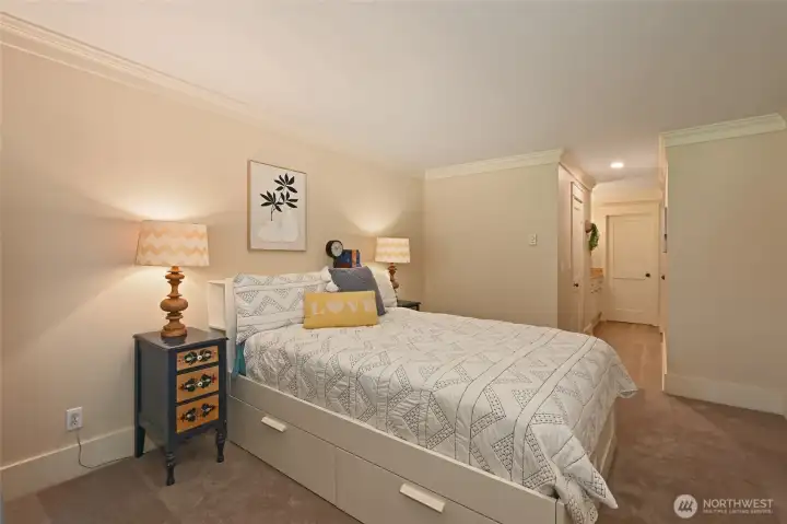 A view toward the walk-in closet, dressing area of the master suite.