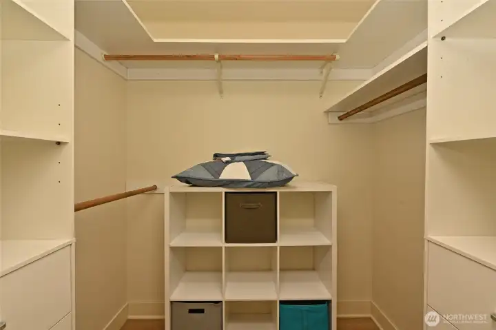 Walk-in closet of master suite.