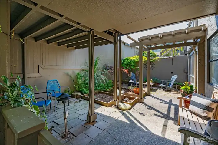 Private, fully fenced patio sanctuary.
