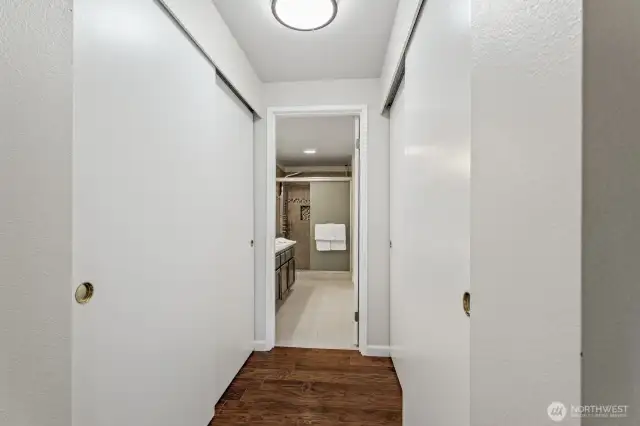 Two large closets in the primary bedroom