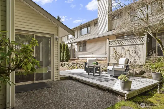 Patio and deck area in the backyard