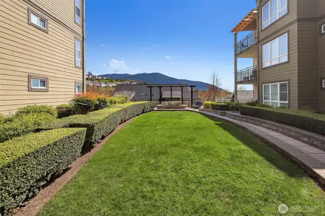 Common area courtyard looking at Tiger Mountain