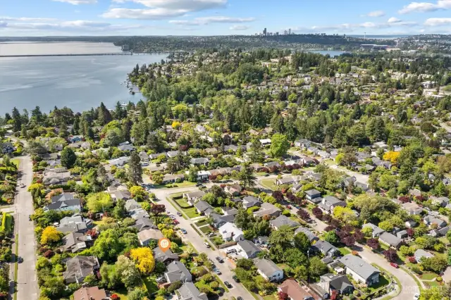 Aerial photo looking south. You can see Lake Washington from this photo and the sky-scrape of downtown Seattle. Coveted Belvedere Terrace neighborhood. Only minutes to the UW, Children's Hospital, 520, downtown and Amazon. Location, location, location!!!