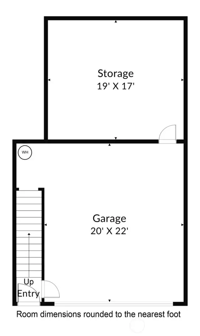 Main floor entrance, garage, storage/crawl space