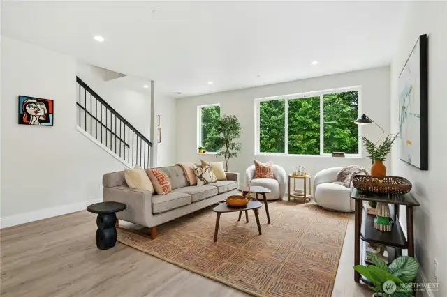 Living room looks onto a greenbelt so you'll never have neighbors across the street
